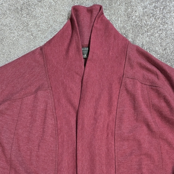Eddie Bauer Dark Pink Red Camp Fleece Wrap Open Front Cardigan Pockets Cozy - Picture 4 of 9